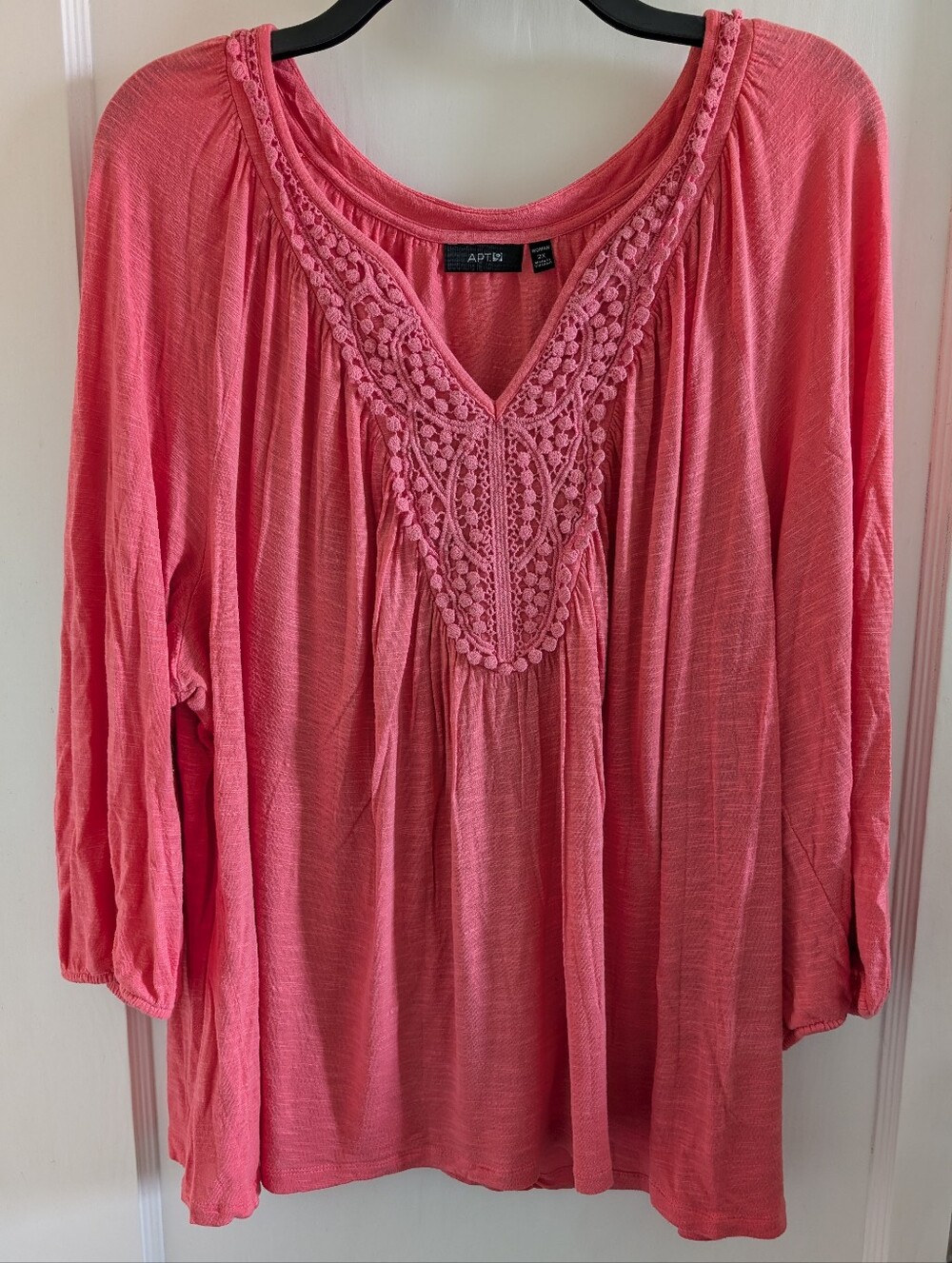 Apt. 9 Coral Pink Crochet-Trim Peasant Blouse